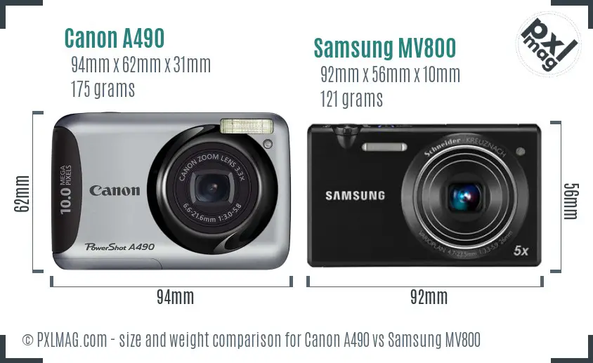 Canon A490 vs Samsung MV800 size comparison