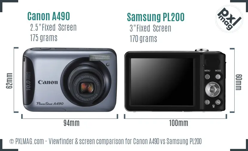 Canon A490 vs Samsung PL200 Screen and Viewfinder comparison Canon A490 vs Samsung PL200 Screen and Viewfinder comparison