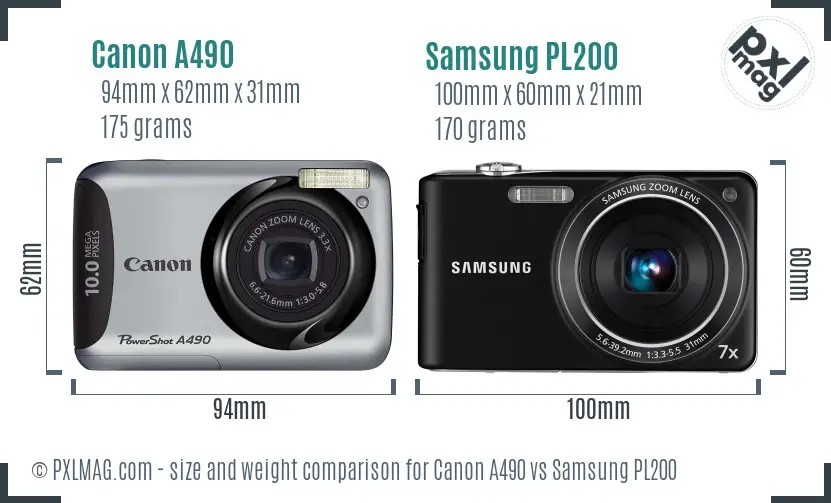 Canon A490 vs Samsung PL200 size comparison Canon A490 vs Samsung PL200 size comparison
