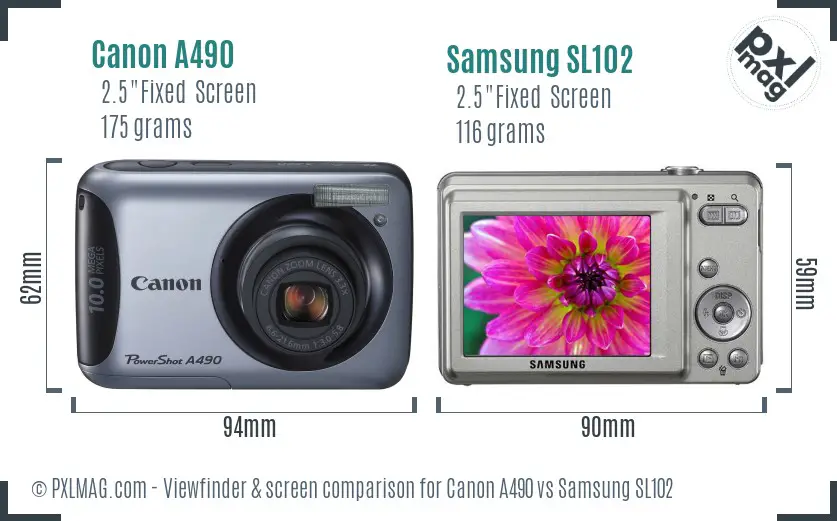 Canon A490 vs Samsung SL102 Screen and Viewfinder comparison
