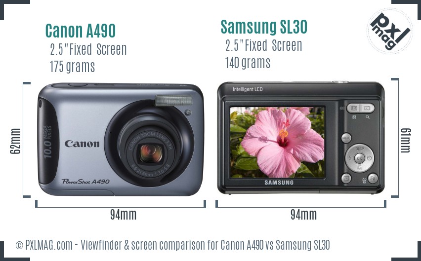Canon A490 vs Samsung SL30 Screen and Viewfinder comparison