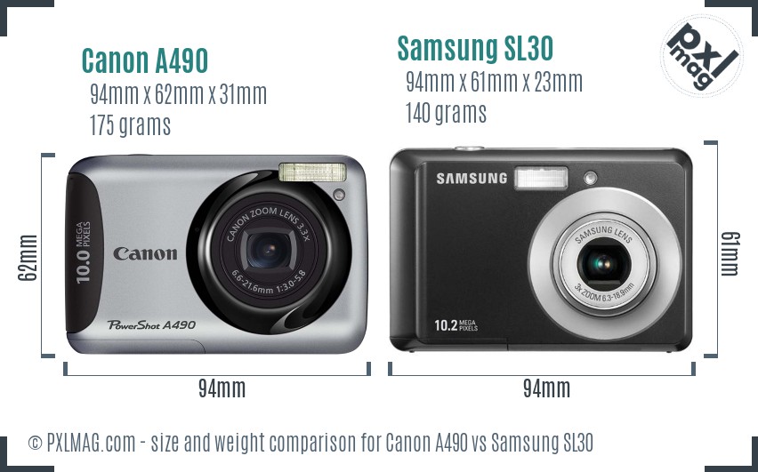 Canon A490 vs Samsung SL30 size comparison Canon A490 vs Samsung SL30 size comparison