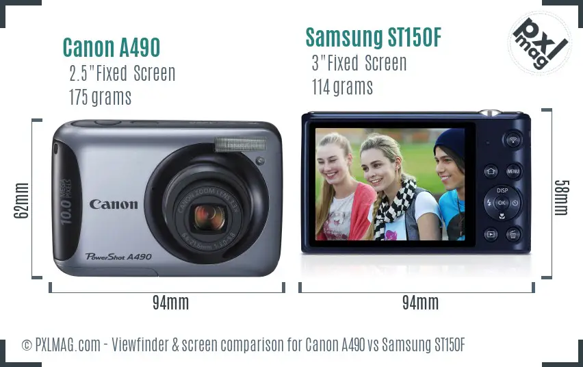 Canon A490 vs Samsung ST150F Screen and Viewfinder comparison