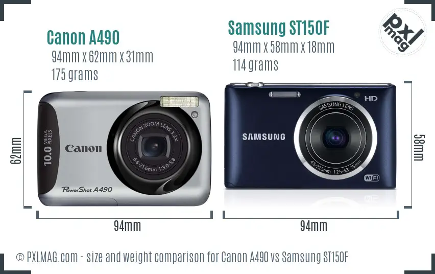 Canon A490 vs Samsung ST150F size comparison