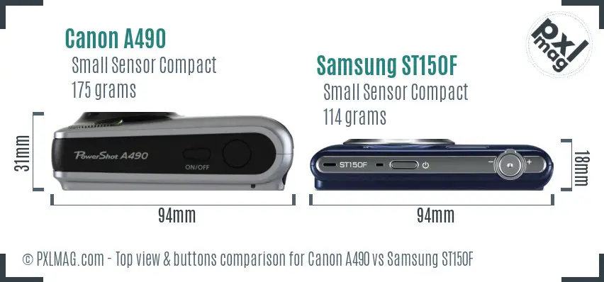 Canon A490 vs Samsung ST150F top view buttons comparison