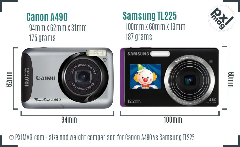 Canon A490 vs Samsung TL225 size comparison