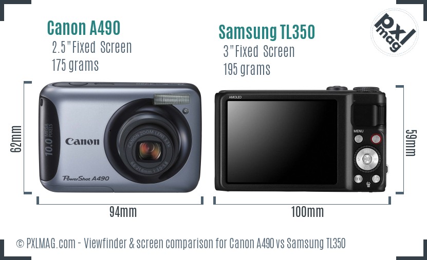 Canon A490 vs Samsung TL350 Screen and Viewfinder comparison