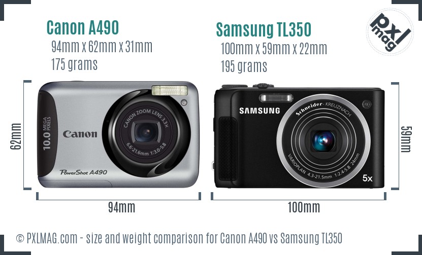 Canon A490 vs Samsung TL350 size comparison Canon A490 vs Samsung TL350 size comparison