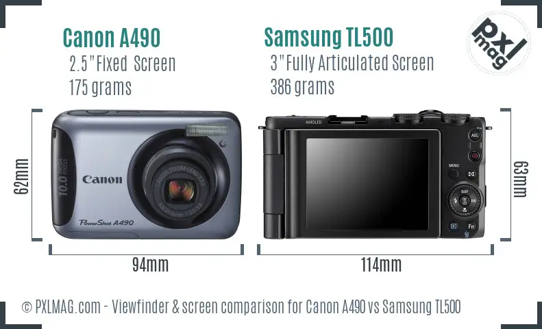 Canon A490 vs Samsung TL500 Screen and Viewfinder comparison