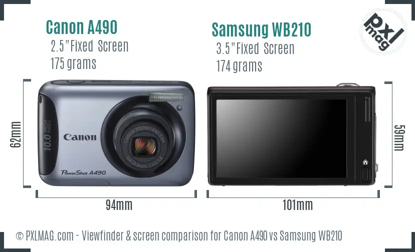Canon A490 vs Samsung WB210 Screen and Viewfinder comparison