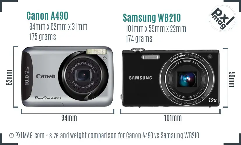 Canon A490 vs Samsung WB210 size comparison