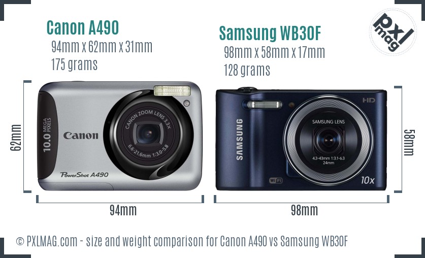 Canon A490 vs Samsung WB30F size comparison Canon A490 vs Samsung WB30F size comparison