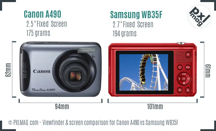 Canon A490 vs Samsung WB35F Screen and Viewfinder comparison Canon A490 vs Samsung WB35F Screen and Viewfinder comparison