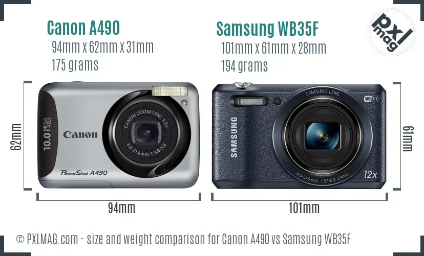 Canon A490 vs Samsung WB35F size comparison Canon A490 vs Samsung WB35F size comparison