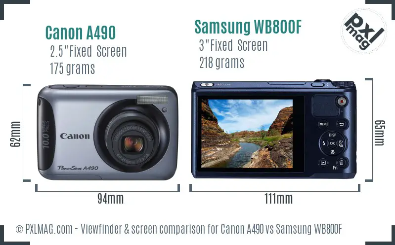Canon A490 vs Samsung WB800F Screen and Viewfinder comparison