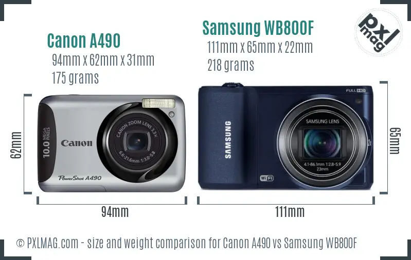 Canon A490 vs Samsung WB800F size comparison