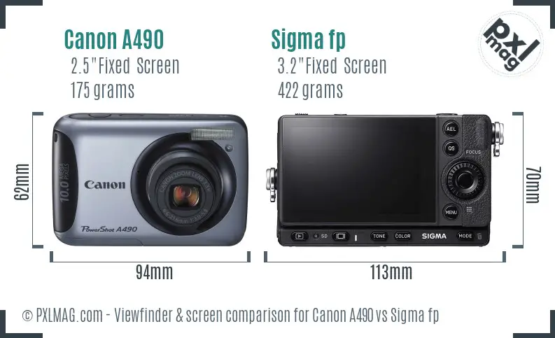 Canon A490 vs Sigma fp Screen and Viewfinder comparison