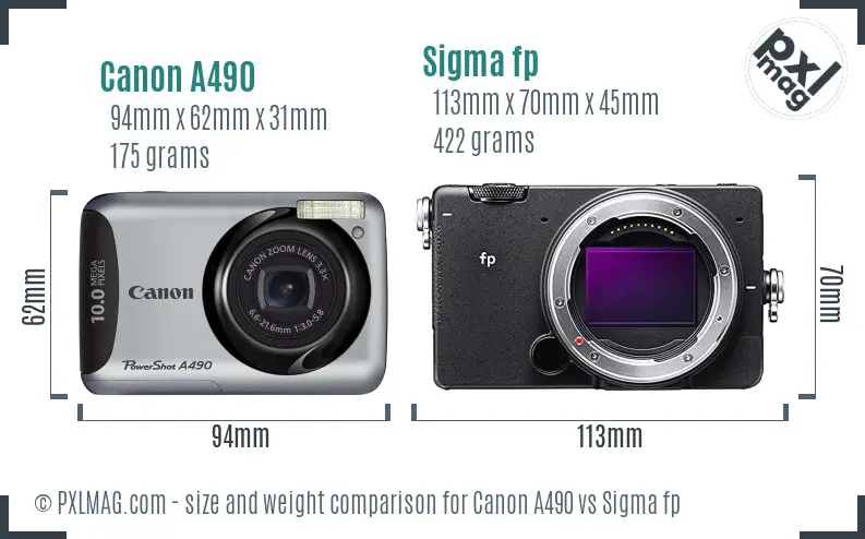 Canon A490 vs Sigma fp size comparison