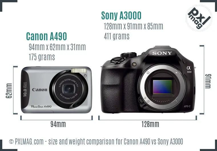 Canon A490 vs Sony A3000 size comparison