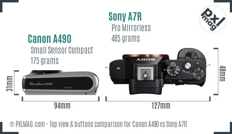Canon A490 vs Sony A7R top view buttons comparison