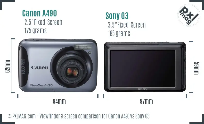 Canon A490 vs Sony G3 Screen and Viewfinder comparison