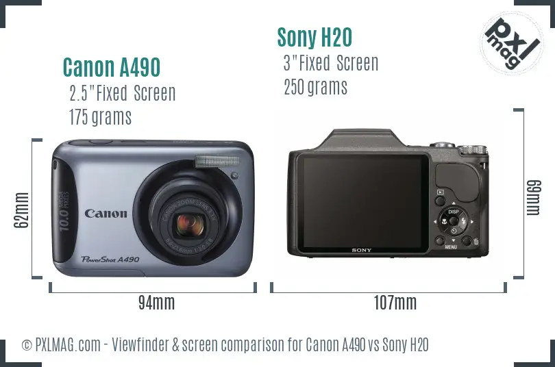 Canon A490 vs Sony H20 Screen and Viewfinder comparison Canon A490 vs Sony H20 Screen and Viewfinder comparison