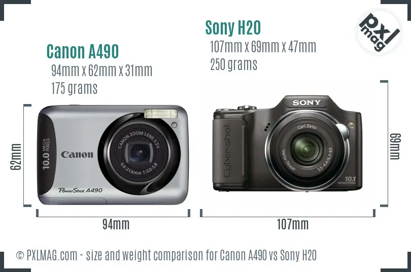 Canon A490 vs Sony H20 size comparison Canon A490 vs Sony H20 size comparison