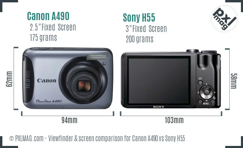 Canon A490 vs Sony H55 Screen and Viewfinder comparison
