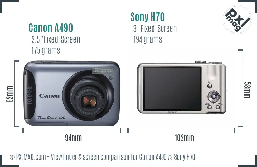Canon A490 vs Sony H70 Screen and Viewfinder comparison