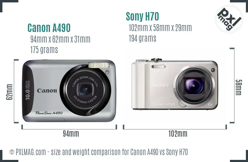 Canon A490 vs Sony H70 size comparison