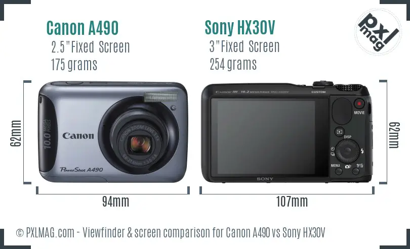 Canon A490 vs Sony HX30V Screen and Viewfinder comparison Canon A490 vs Sony HX30V Screen and Viewfinder comparison