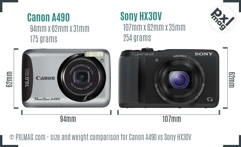 Canon A490 vs Sony HX30V size comparison Canon A490 vs Sony HX30V size comparison