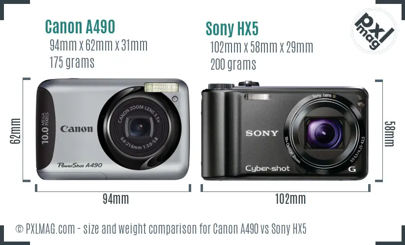 Canon A490 vs Sony HX5 size comparison Canon A490 vs Sony HX5 size comparison
