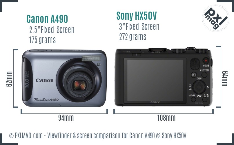 Canon A490 vs Sony HX50V Screen and Viewfinder comparison