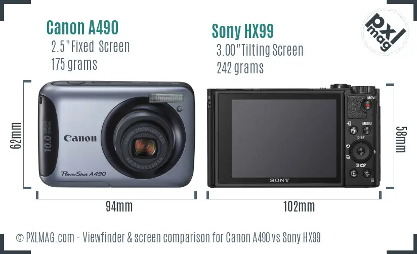 Canon A490 vs Sony HX99 Screen and Viewfinder comparison Canon A490 vs Sony HX99 Screen and Viewfinder comparison