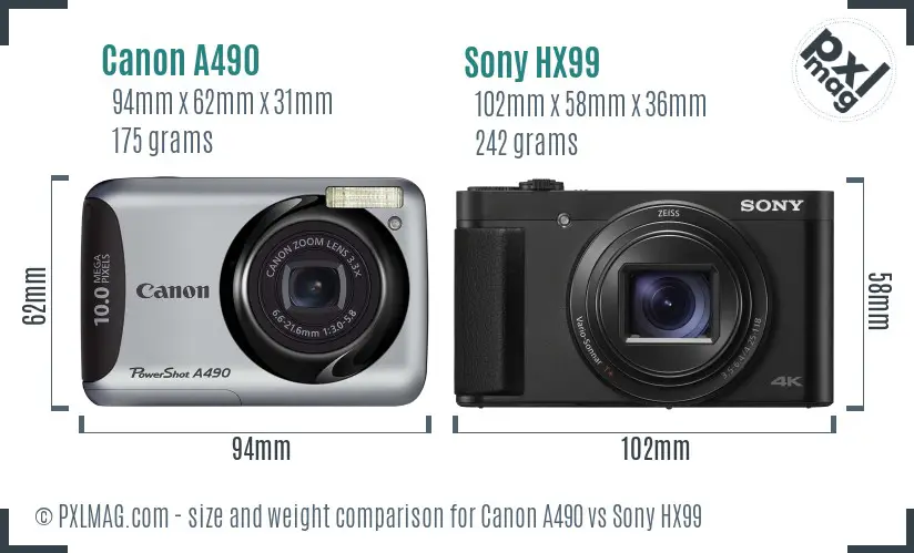 Canon A490 vs Sony HX99 size comparison Canon A490 vs Sony HX99 size comparison