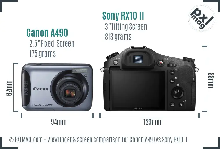 Canon A490 vs Sony RX10 II Screen and Viewfinder comparison