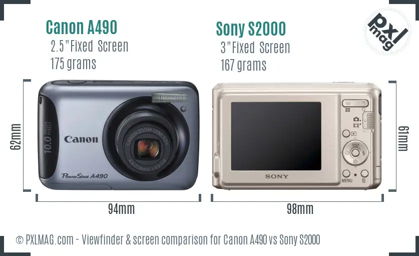 Canon A490 vs Sony S2000 Screen and Viewfinder comparison Canon A490 vs Sony S2000 Screen and Viewfinder comparison