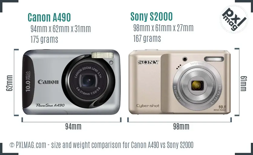 Canon A490 vs Sony S2000 size comparison Canon A490 vs Sony S2000 size comparison