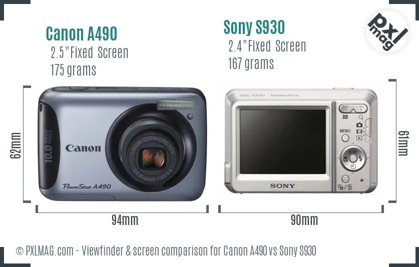 Canon A490 vs Sony S930 Screen and Viewfinder comparison Canon A490 vs Sony S930 Screen and Viewfinder comparison