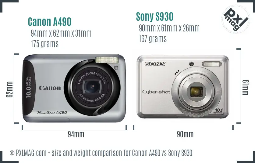 Canon A490 vs Sony S930 size comparison Canon A490 vs Sony S930 size comparison