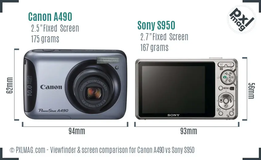 Canon A490 vs Sony S950 Screen and Viewfinder comparison
