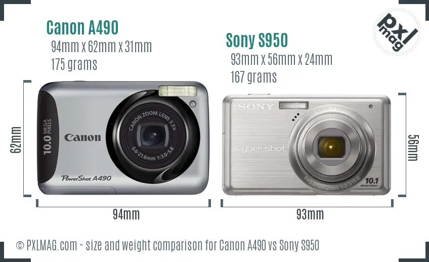 Canon A490 vs Sony S950 size comparison