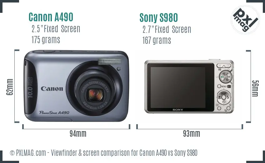 Canon A490 vs Sony S980 Screen and Viewfinder comparison