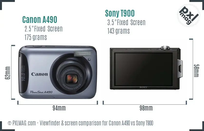 Canon A490 vs Sony T900 Screen and Viewfinder comparison