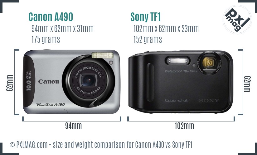 Canon A490 vs Sony TF1 size comparison