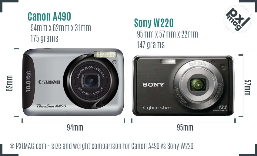 Canon A490 vs Sony W220 size comparison Canon A490 vs Sony W220 size comparison