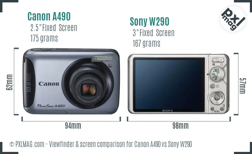 Canon A490 vs Sony W290 Screen and Viewfinder comparison