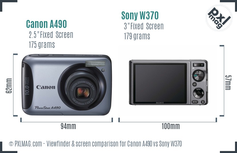 Canon A490 vs Sony W370 Screen and Viewfinder comparison