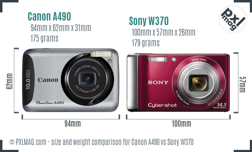Canon A490 vs Sony W370 size comparison Canon A490 vs Sony W370 size comparison